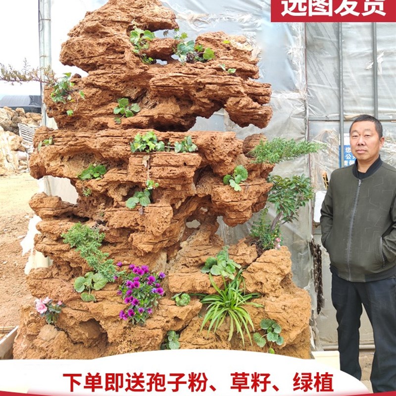 客厅大型天然吸水石原石假山盆景庭D院鱼池上水石流水装饰造景摆