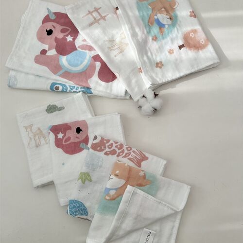 4条装全棉三层纱布婴童毛巾幼儿D园方巾新生儿洗脸巾儿童洗澡巾