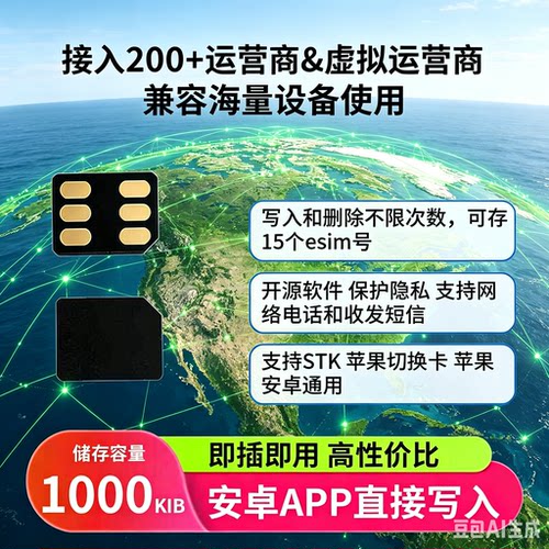500K容量 eSIM转实体卡eUICC 插拔卡GSMA CI适配APK白卡带STK切卡