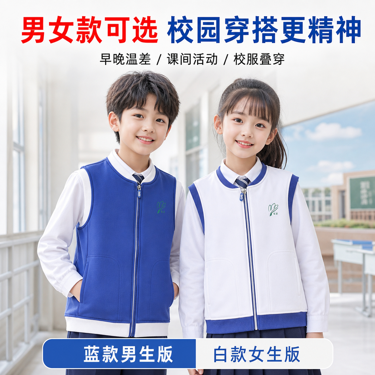 深圳校服统一小学生男女春秋季马夹运动外穿舒适保暖柔软背心马甲