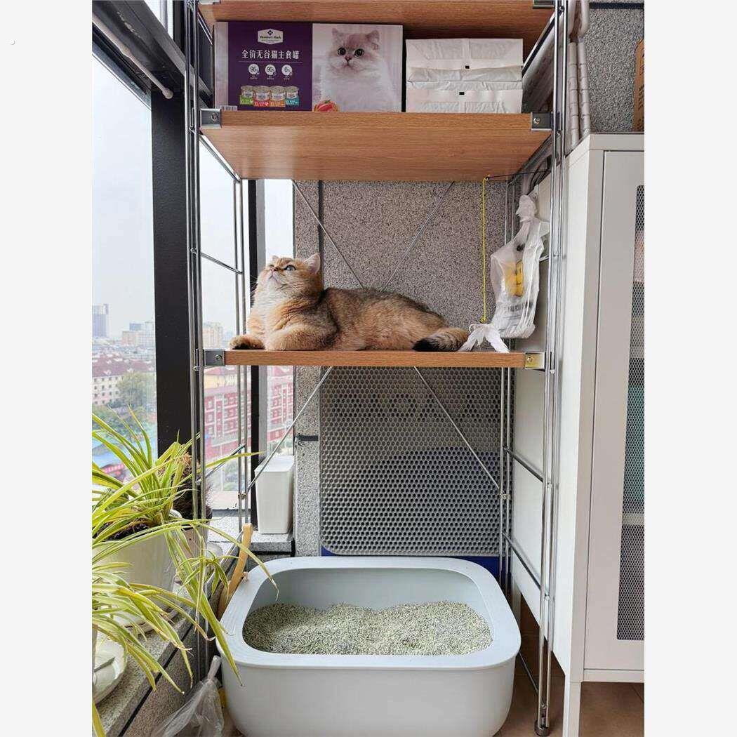 阳台猫砂盆上方置物架落地多层宠物用品收纳架猫爬架扫地机器人架