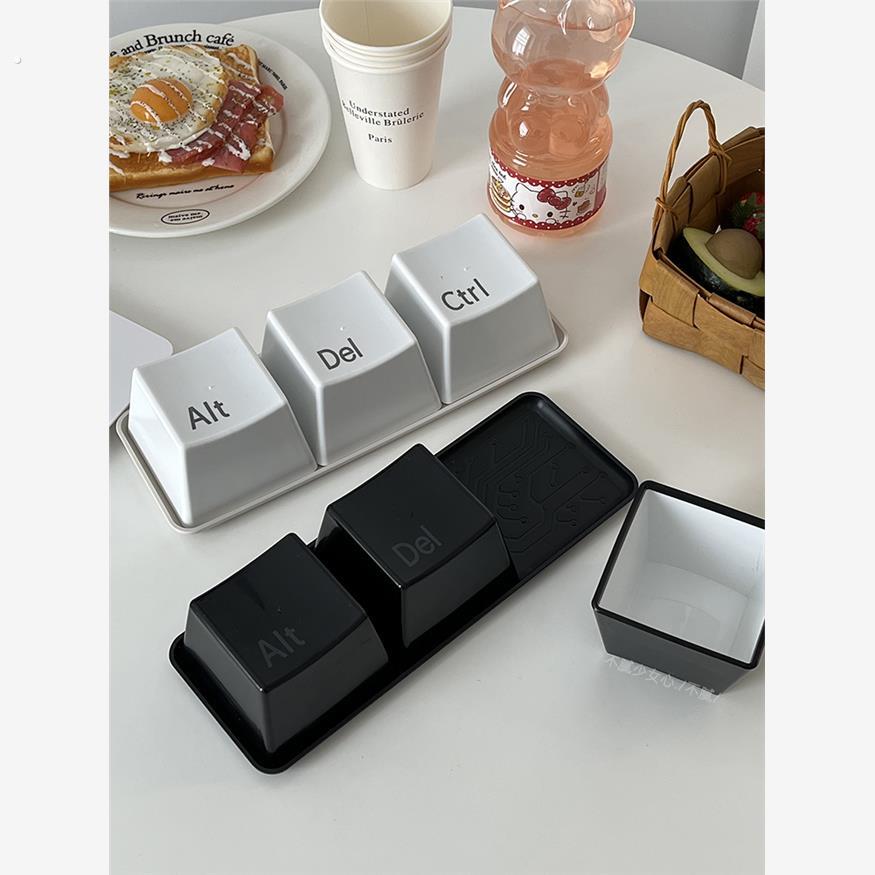 创意个性现代按键造型极简水杯三个装马克杯键盘形状简约塑料杯子