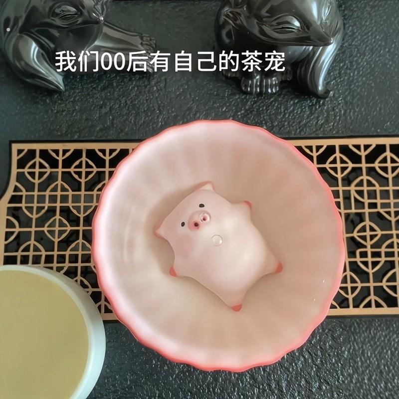 吐泡泡的猪茶宠猪油冻陶瓷家居摆件躺平猪桌面摆设可爱小猪装饰品
