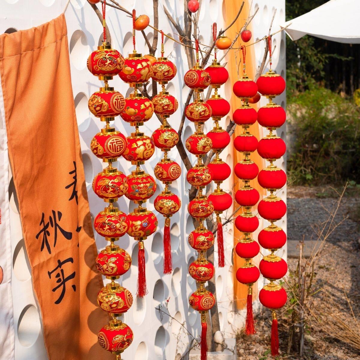 小红灯笼连串福字乔迁喜庆客厅旺宅新年装扮场景布置灯笼大全新款