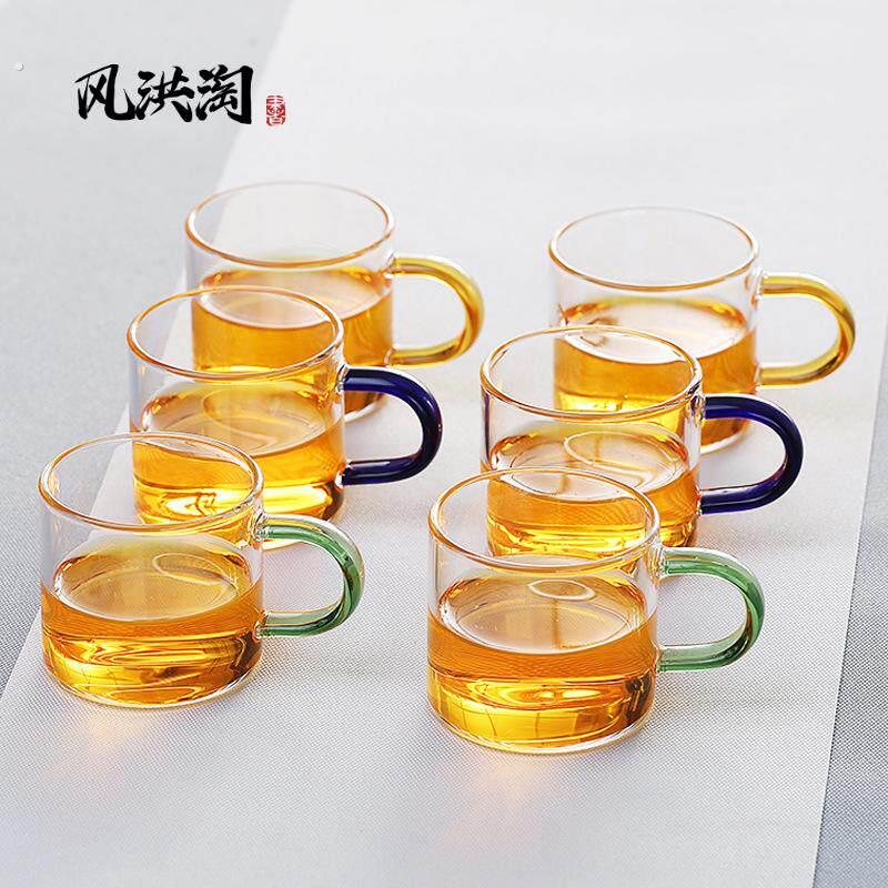耐高温玻璃小茶杯彩把杯耐热杯子品茶杯功夫茶具高硼硅玻璃品茗杯