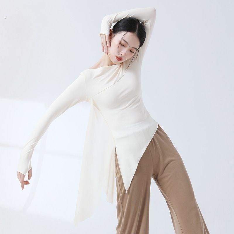 现代舞蹈服练功服女秋季新款身韵舞衣长袖套指飘逸修身上衣形体服