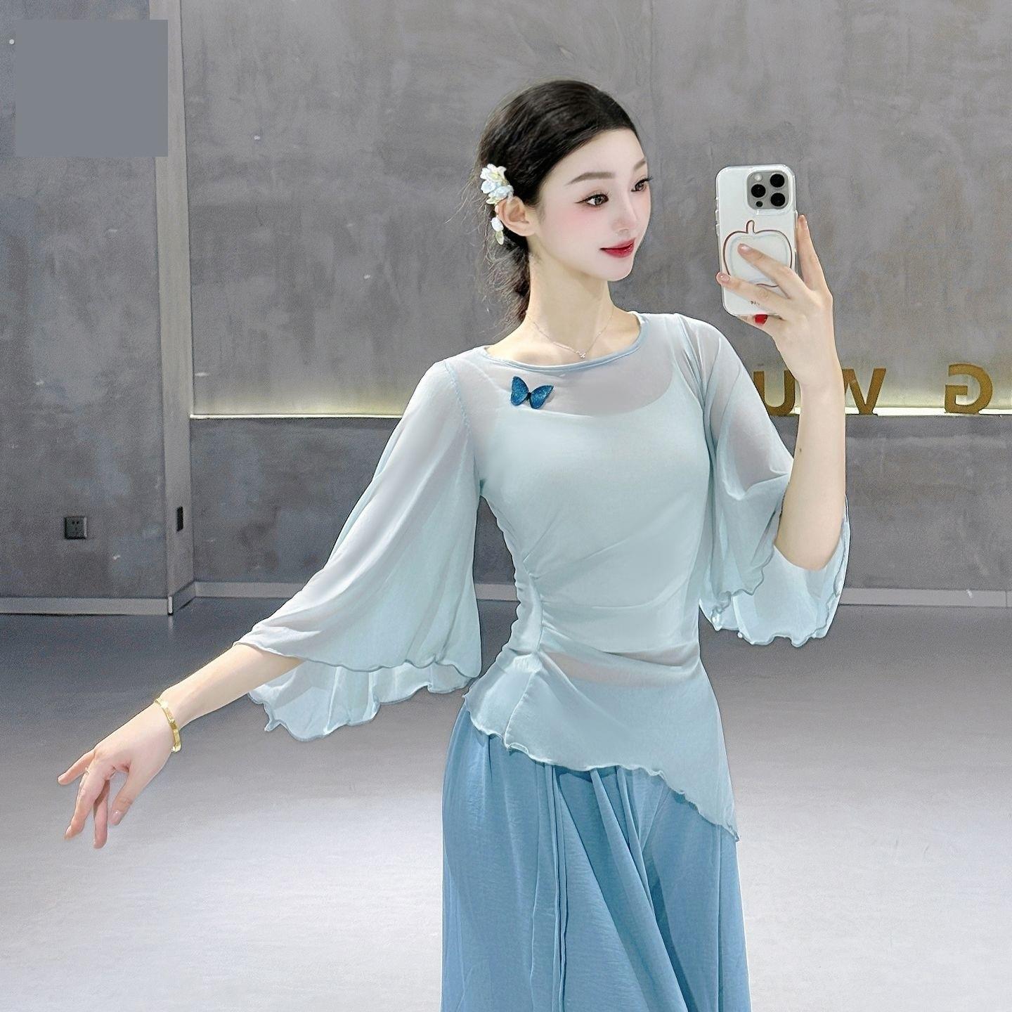 古典舞纱衣网纱舞蹈上衣飘逸罩衫2025新款形体训练服中国舞练功服
