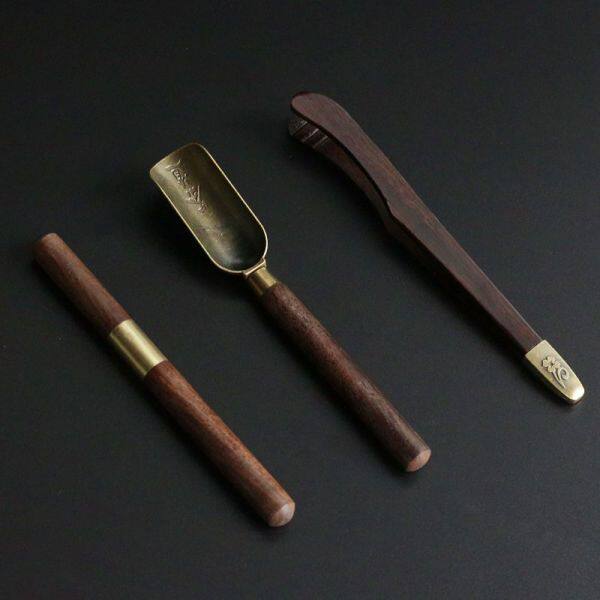 茶道六君子三件套套装木制茶针茶勺茶夹日常使用茶道配件三合一