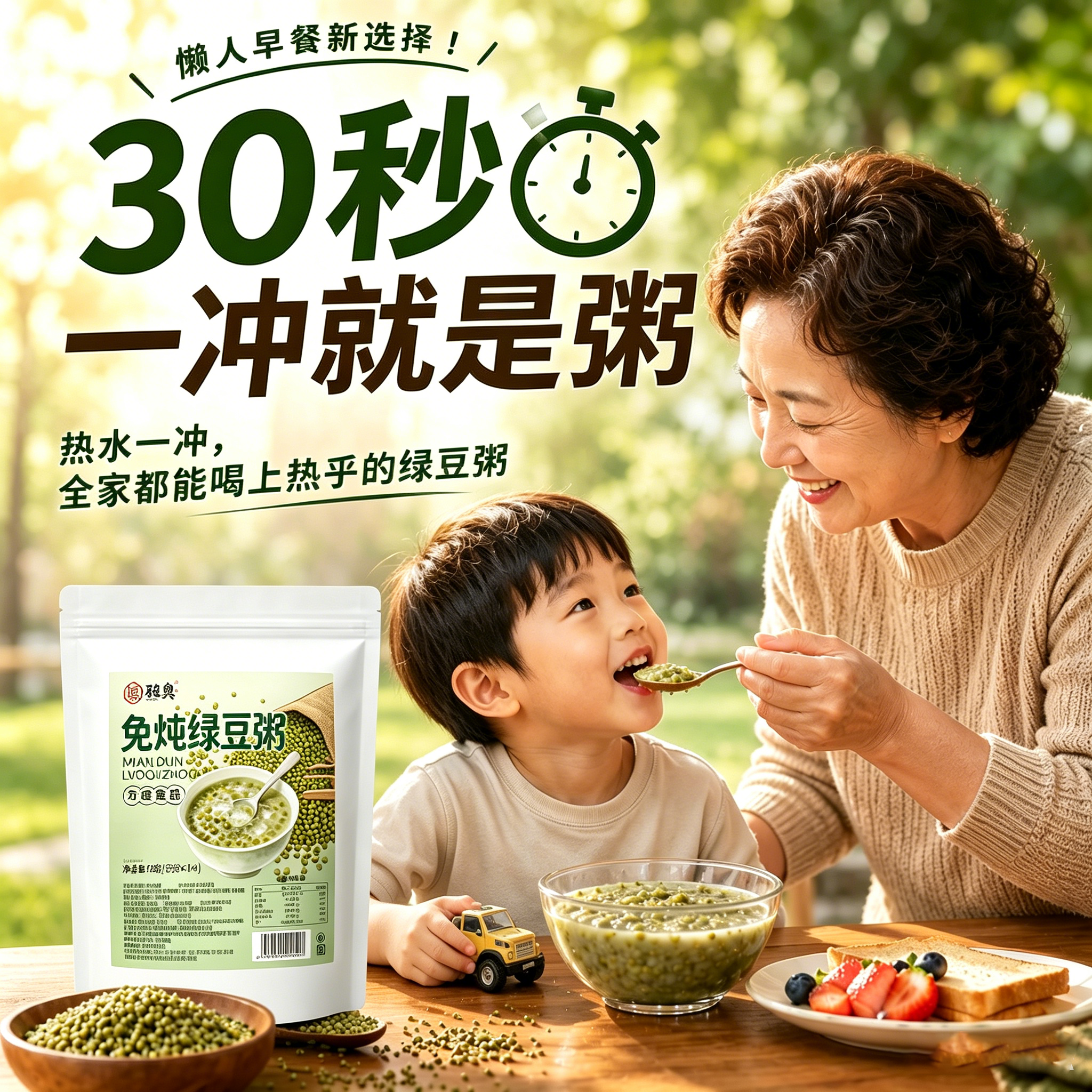 3000人已复购【买二送一】免炖绿豆粥代餐速食冲泡独立包装AG