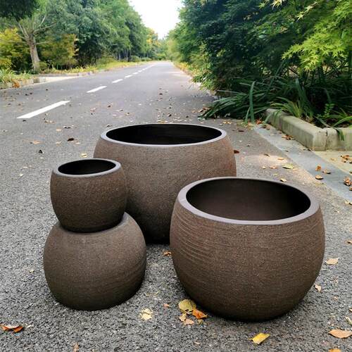 包邮户外粗陶陶瓷花盆透气陶土陶大号圆形紫砂花盆园艺摆件