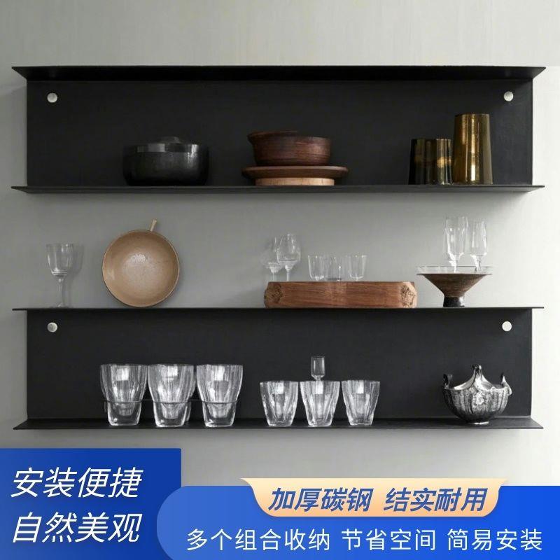 现代简约厨房隔板l墙上置物架铁艺壁挂书架餐厅杯架调味收纳架层