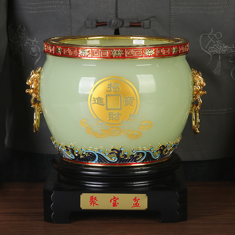 琉璃玉聚宝盆摆件招n财聚财公司店铺开业礼品办公室酒柜前台装饰