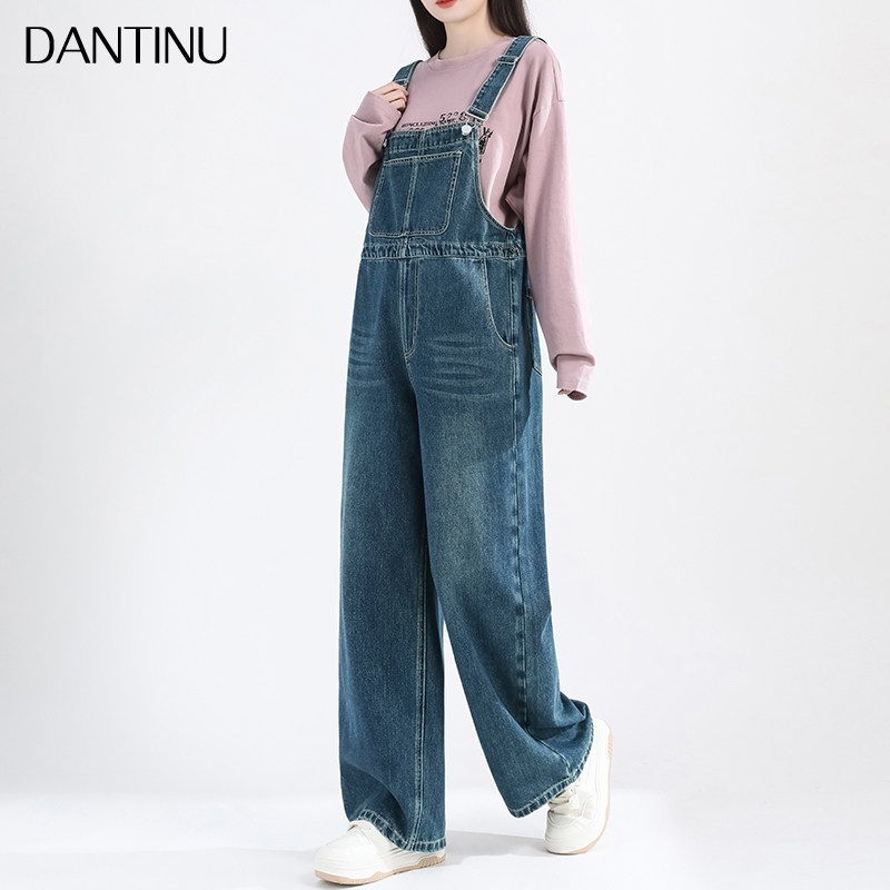孕妇牛仔b背带裤女2024秋冬新款洋气减龄宽松大码直筒阔腿裤春秋