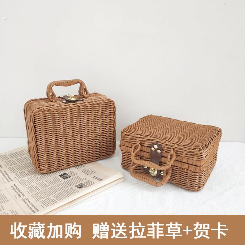 藤箱藤编手提箱伴手礼盒塑料仿藤手工编制端午粽子伴手礼盒手提箱