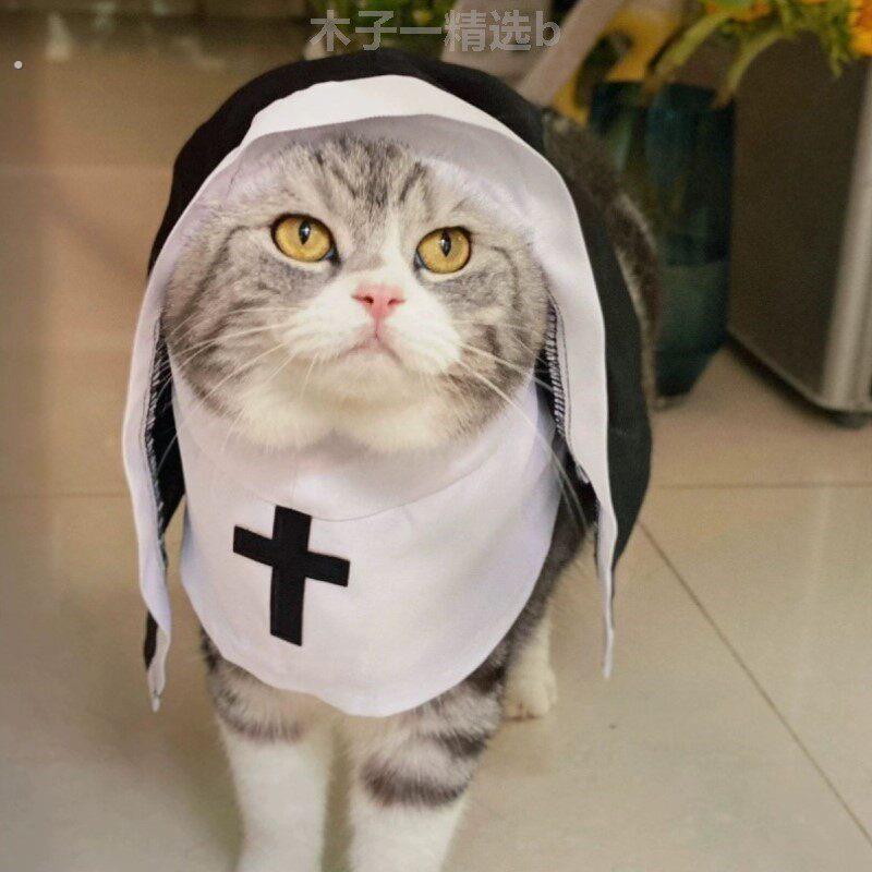 猫衣服搞笑搞怪网红修女茶杯新款小型薄款布偶网红变道具