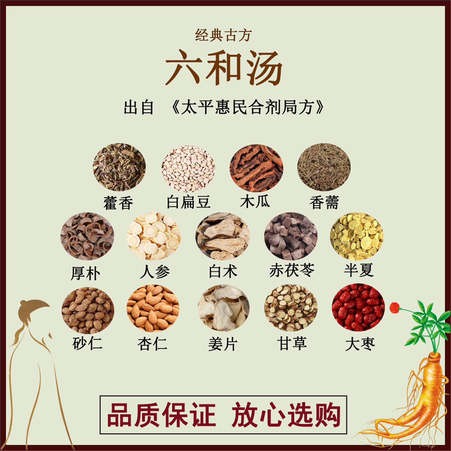 六和汤藿香白扁豆木瓜薷厚