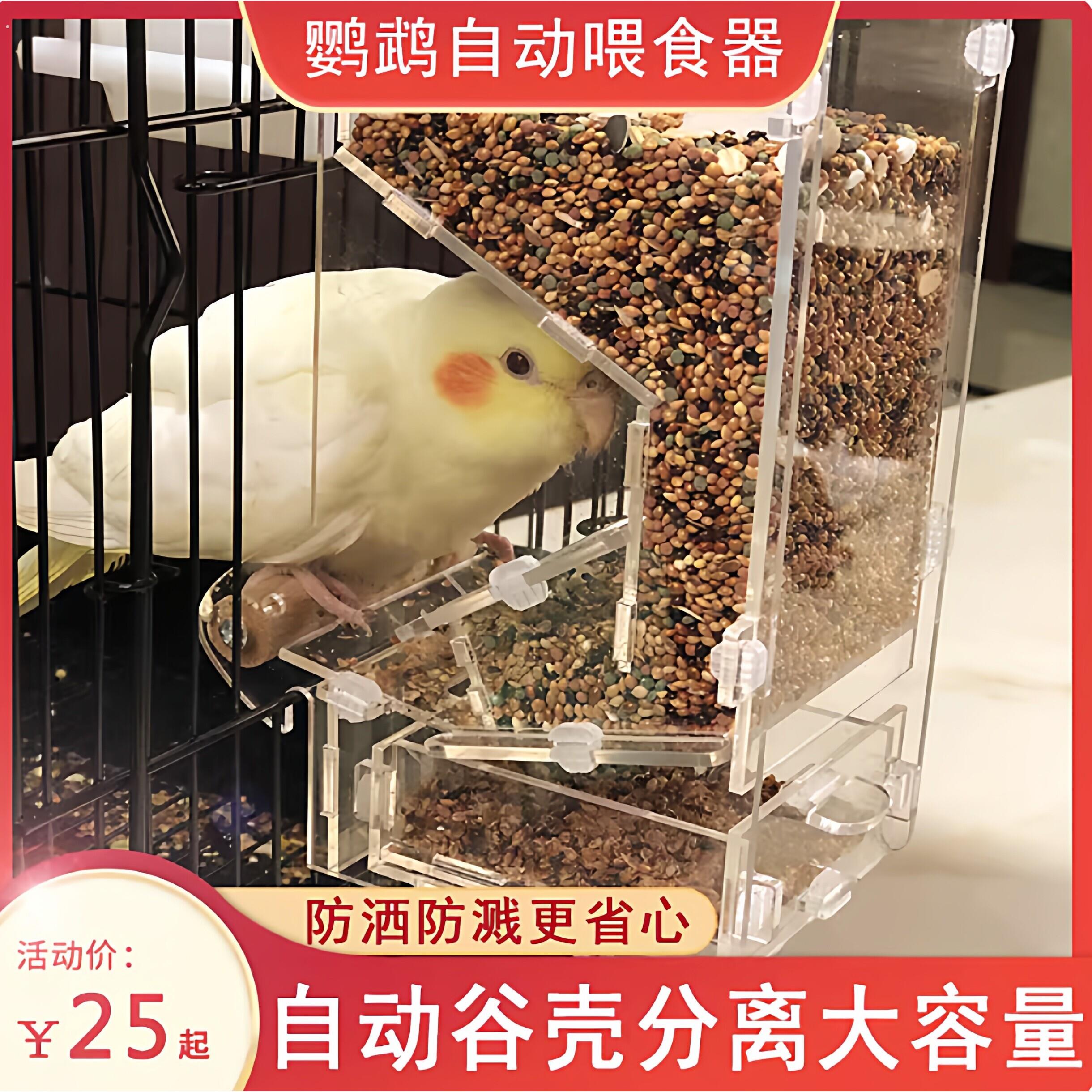 鹦鹉自动喂食器食盒防撒防溅防甩喂鸟器下料器饲料盒鸟吃食盒玄凤
