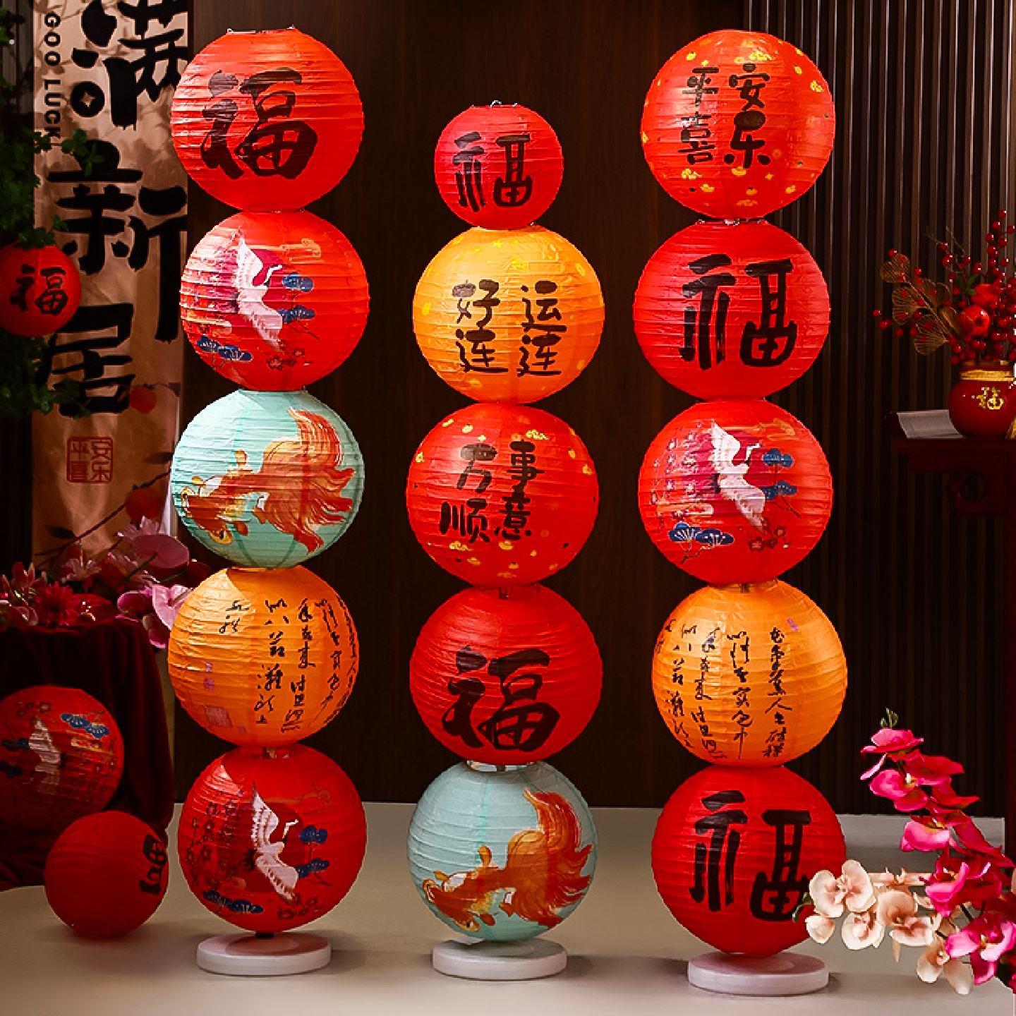 新年装饰用品摆件灯笼立柱马年氛围场景布置春节过年拍照道具
