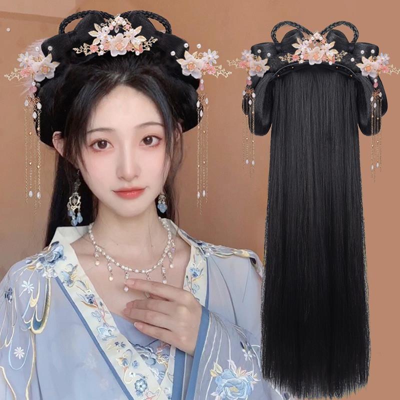 汉服女款头饰古装假发一体式懒人发箍全套发饰古风发髻盘发造型垫