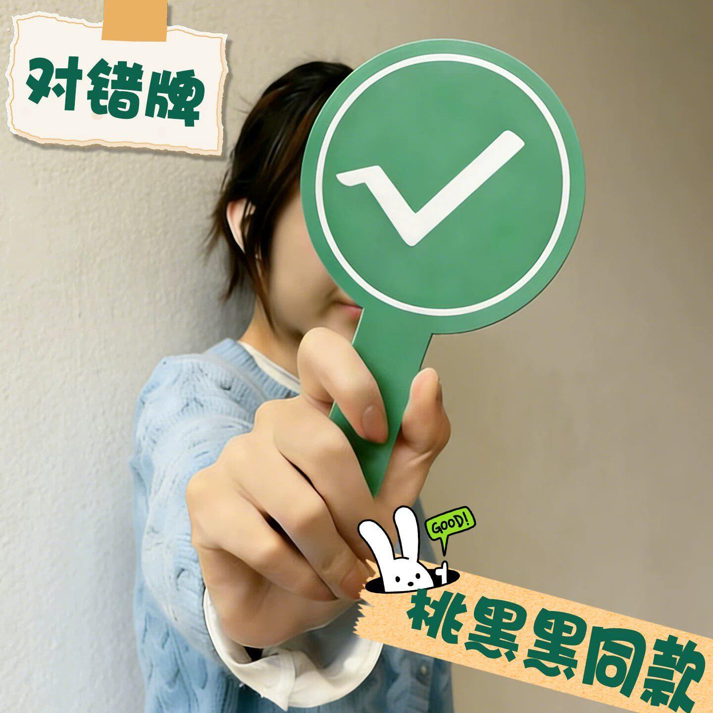 桃黑黑举牌陶黑黑手举牌对错牌对错举手牌打叉打勾牌子叉勾牌同款