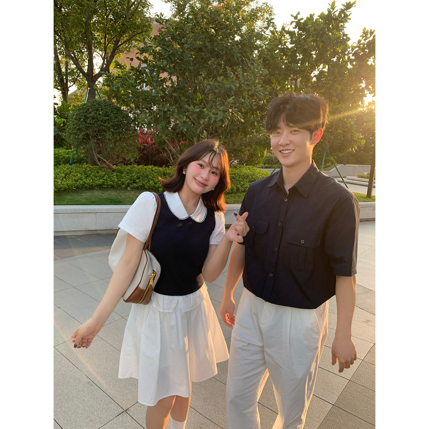 山山屿你【首尔留学生】微胖韩系学院风假两件衬衫女大码短袖上衣