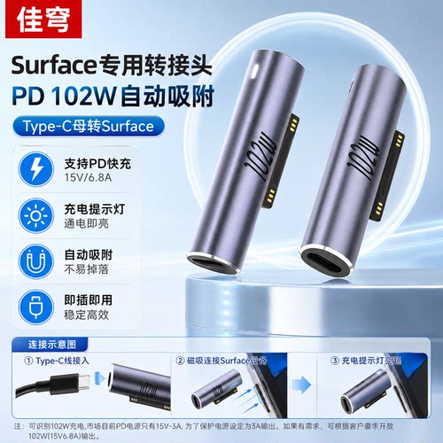 微软Surface转接头PD充电器平板Pro4电脑SurfaceGo2转Typec电源线GO笔记本Suface磁吸3快充6接口5转换头7口8