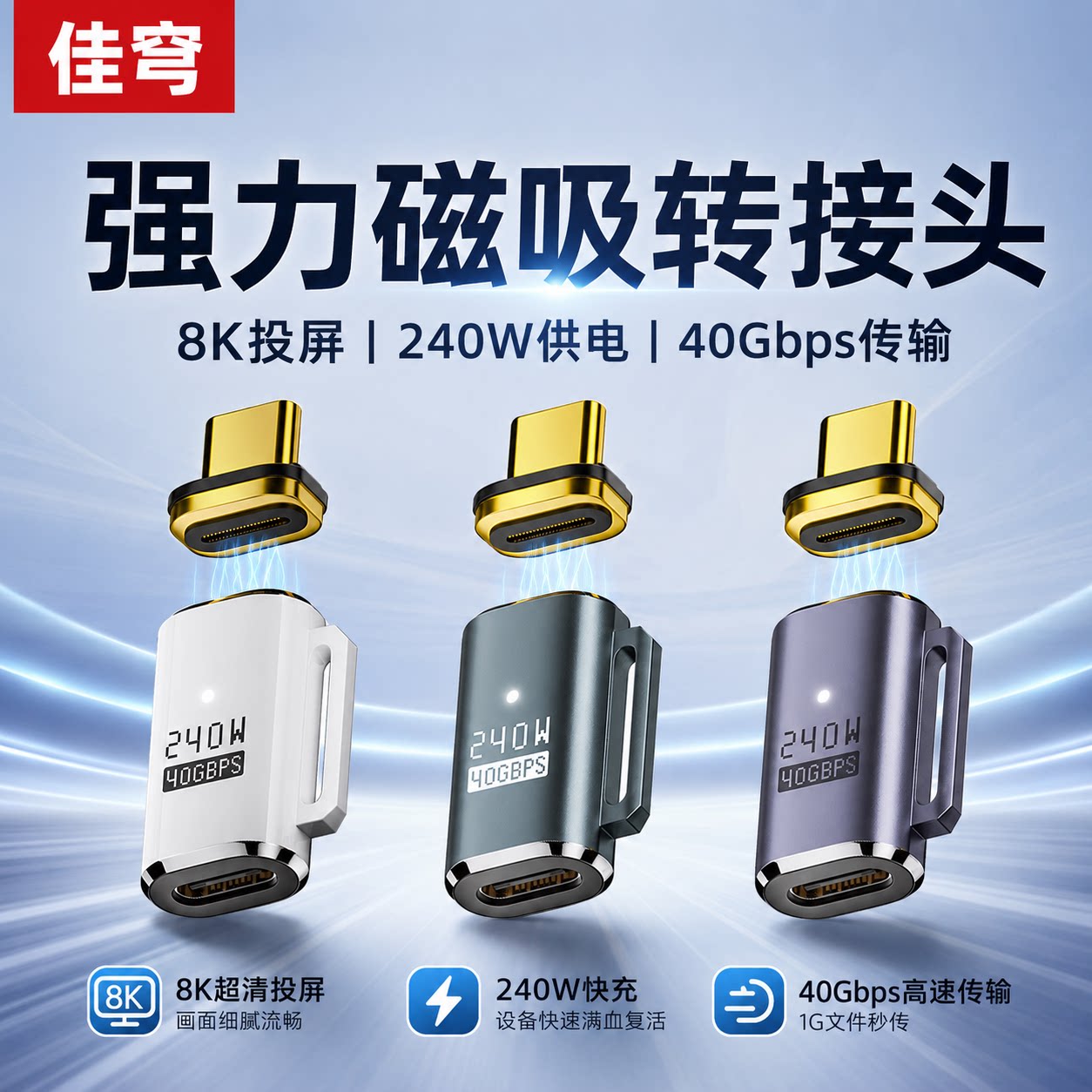 240W磁吸转接头全功能typec数据线USB4雷电8K视频15pro手机充电器功率电流电压表快充监测显示测试仪检测器