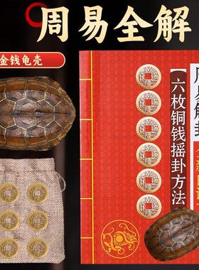天然乌龟壳真龟甲文玩六爻摇卦干隆铜钱算挂手把件摆件卜工具卦