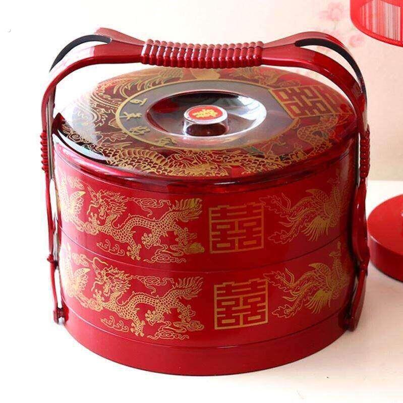 结婚手提食盒双层饺子盒红色婚庆分格果盒大号饭盒蓝子新娘陪嫁妆