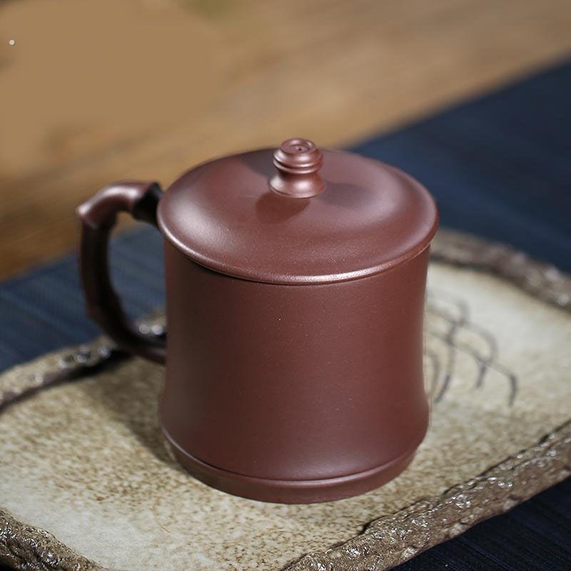 宜兴紫砂杯纯全手工原矿紫泥大容量办公家用品茗盖杯竹节杯