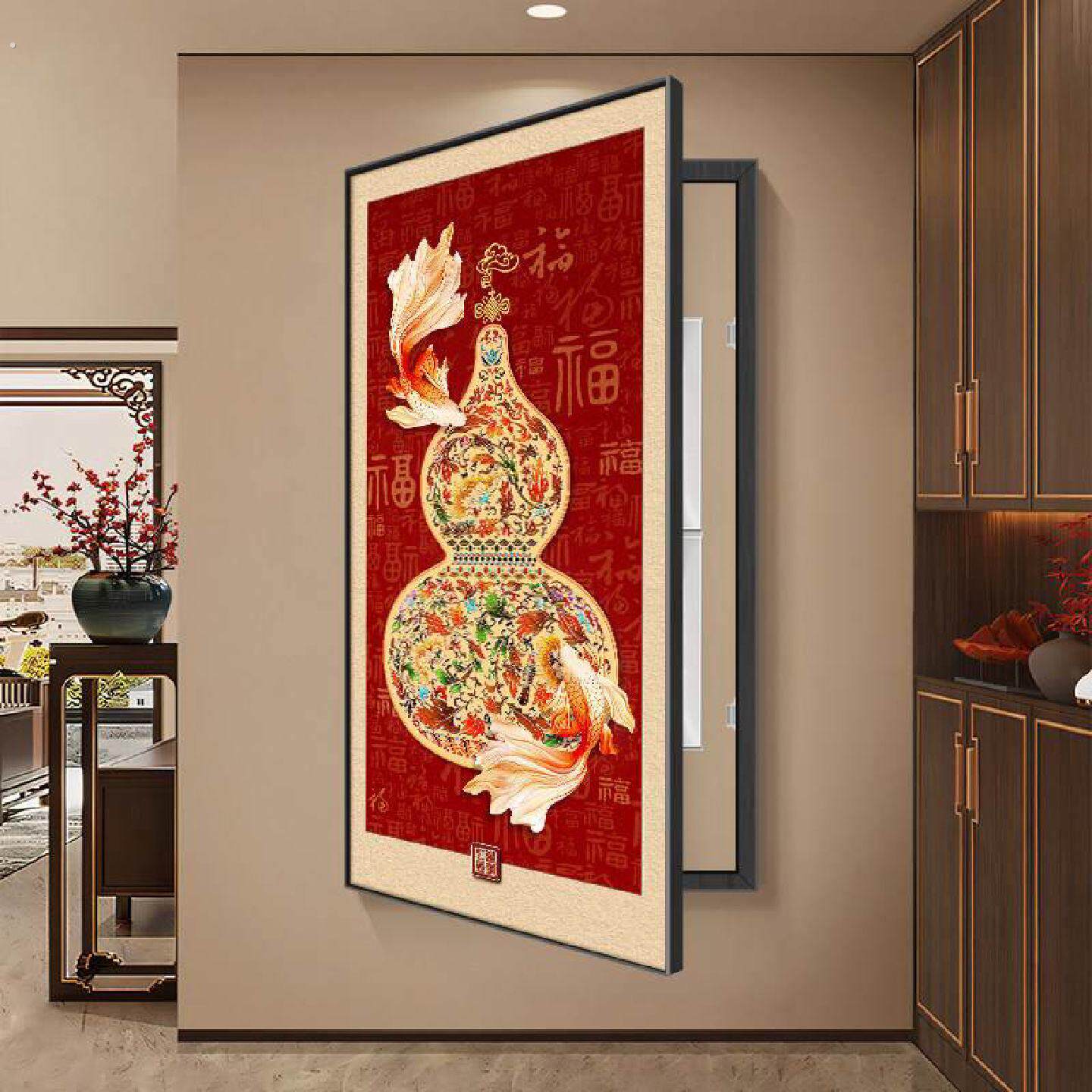 福禄葫芦电表箱装饰画2026新款配电箱遮挡挂画大尺寸多媒体盒壁画