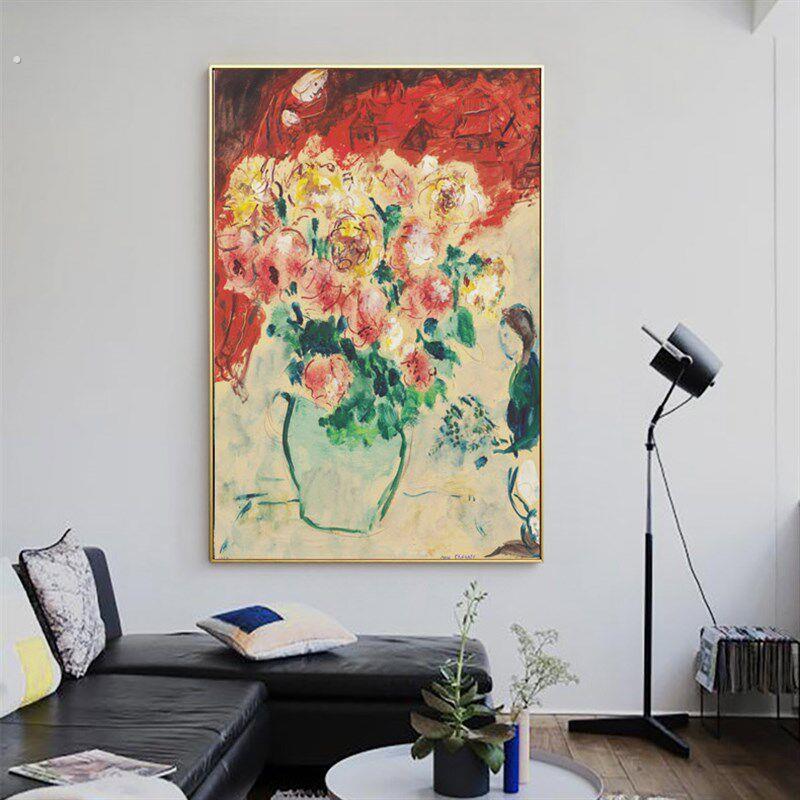 欧式古典油画夏加尔餐厅挂画壁画小清新简约有框画客厅走廊画帆布