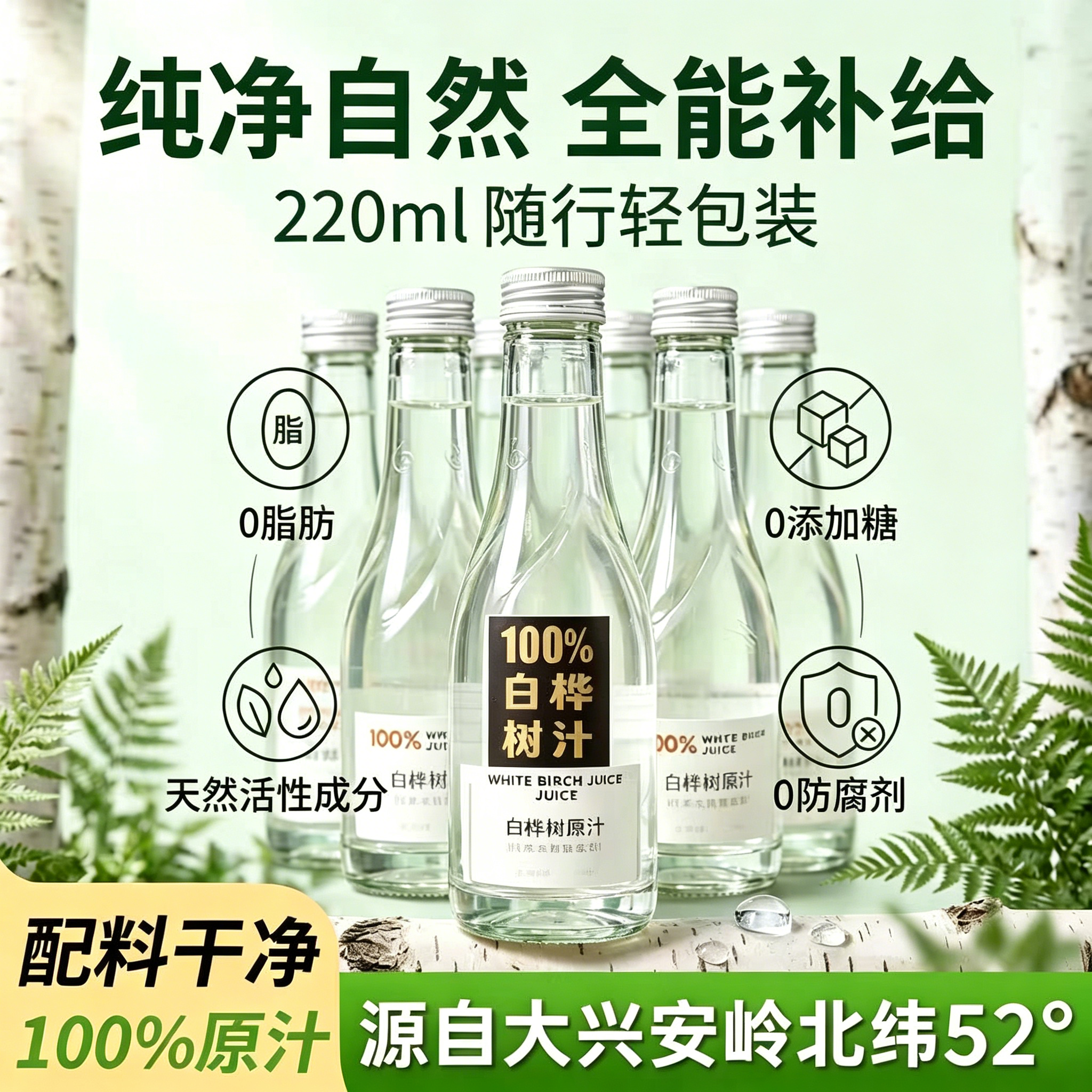 白桦树汁纯天然nfc原汁原液百分百浓缩液0糖0脂0防腐饮料玻璃瓶装