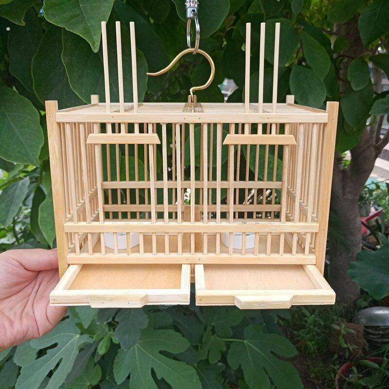 蝈蝈笼子纯手工制作纯竹子编制蛐蛐笼双格竹笼文玩鸣虫笼带抽屉