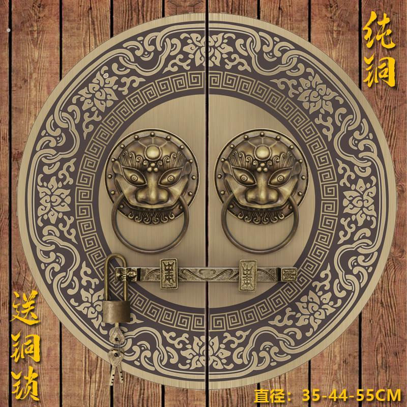 中式仿古大门纯铜拉手铜把手圆形复古木门门锁兽头狮子头虎头门环