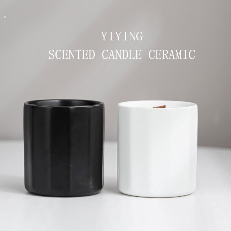 现代简约白瓷陶瓷蜡烛杯高级感多角杯家用烛台摆件香薰大豆蜡容器