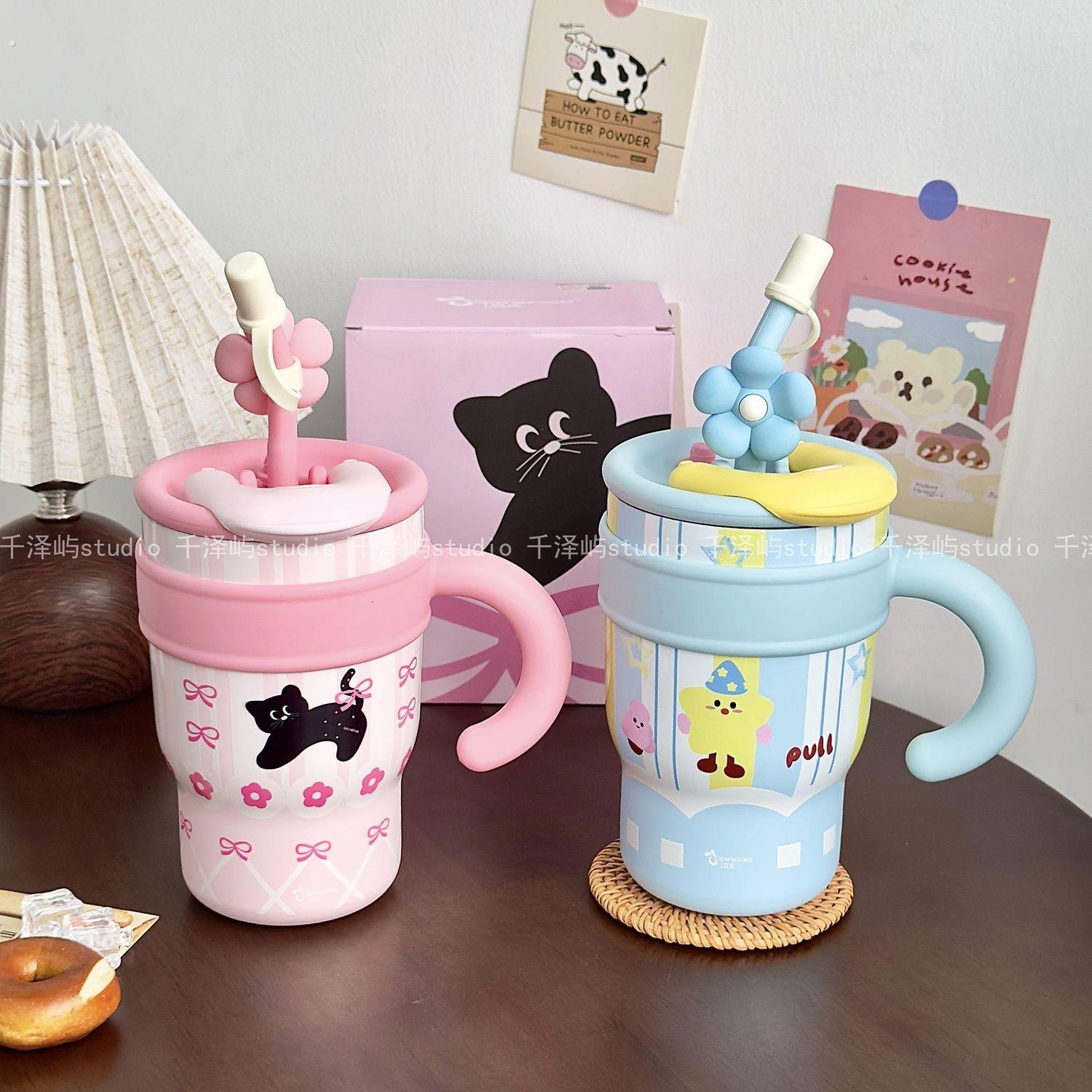可爱猫咪保温杯保冷大容量吸管水杯生日礼物高颜值办公室冰霸杯子