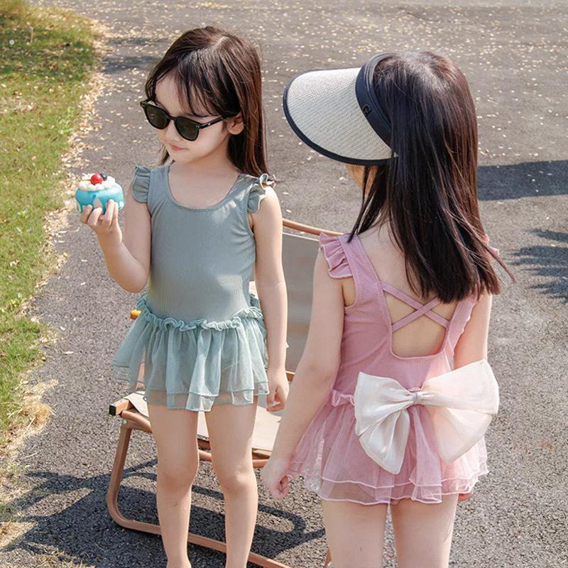 泳衣2024新款女童连体蝴蝶结泳装夏季可爱中小童女宝宝洋气游泳衣