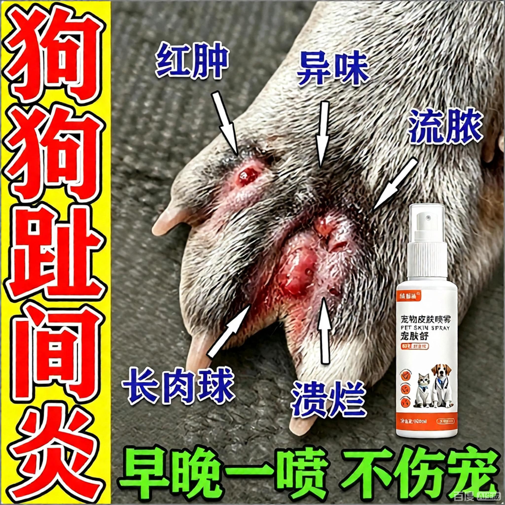狗狗趾间炎专用宠物脚间伤口愈合红肿发炎溃烂指间沟缝感染炎喷剂