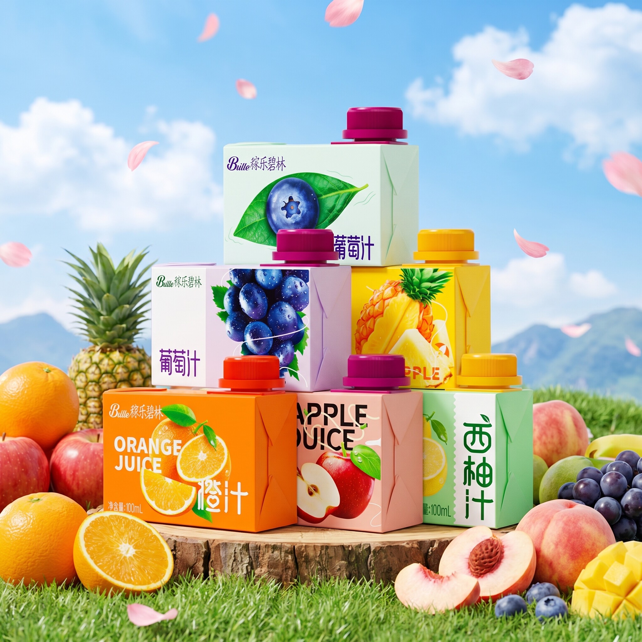 碧林 100%纯果汁100ml盒装苹果汁橙汁葡萄多口味儿童风味果汁饮料