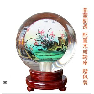 甄选内画水晶球富贵牡丹花开富贵山水竹多图客厅公桌摆件礼品工艺