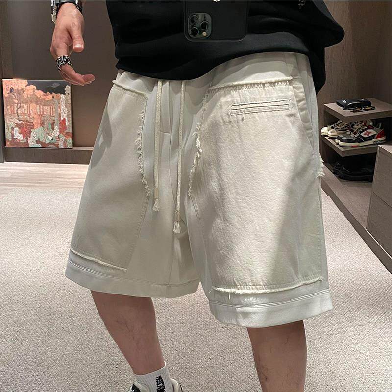 MXD UGLY美式工装户外休闲毛边拼接短裤夏季松紧腰抽绳刺绣运动裤