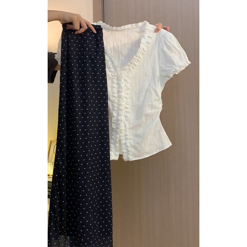 FAN 法式泡泡袖短袖衬衫女夏季木耳边设计感衬衣小衫修身显瘦上衣