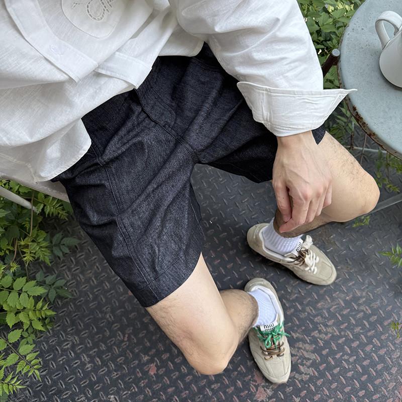 Nick Tian 高级感老钱风肌理感牛仔短裤男夏季新款宽松休闲百搭
