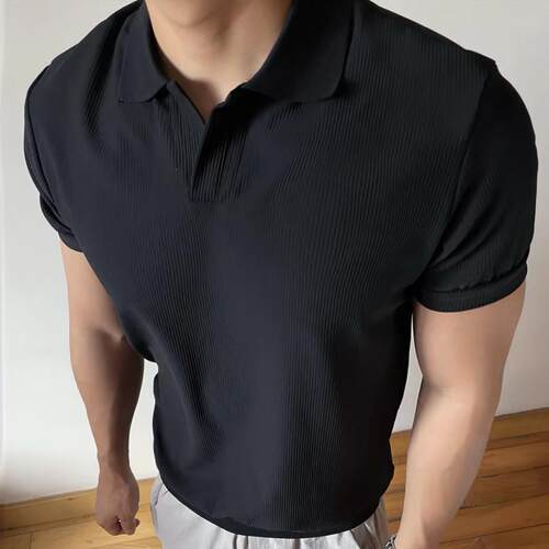 Light Weight美式海鸥领POLO衫正肩短袖男老钱风透气冰感弹力T恤