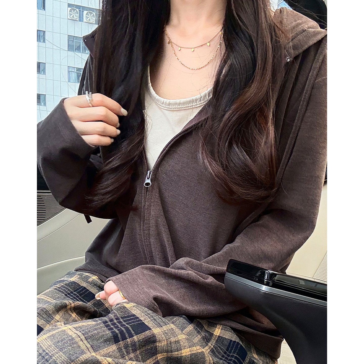 韩系慵懒风连帽长袖外套女秋季2026新款宽松复古高级感休闲卫衣