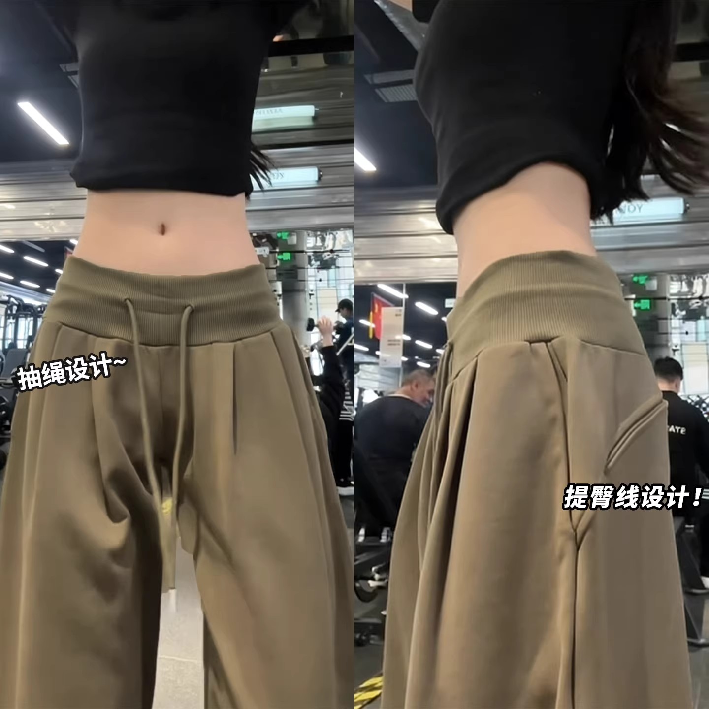 韩版军绿色运动裤女春秋季2026新款高腰宽松慵懒风休闲裤阔腿卫裤