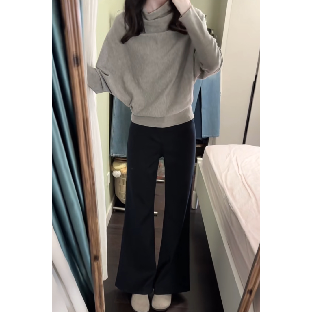 MARIE.COCO韩系设计感蝙蝠袖针织衫女早秋温柔高腰微喇休闲裤套装
