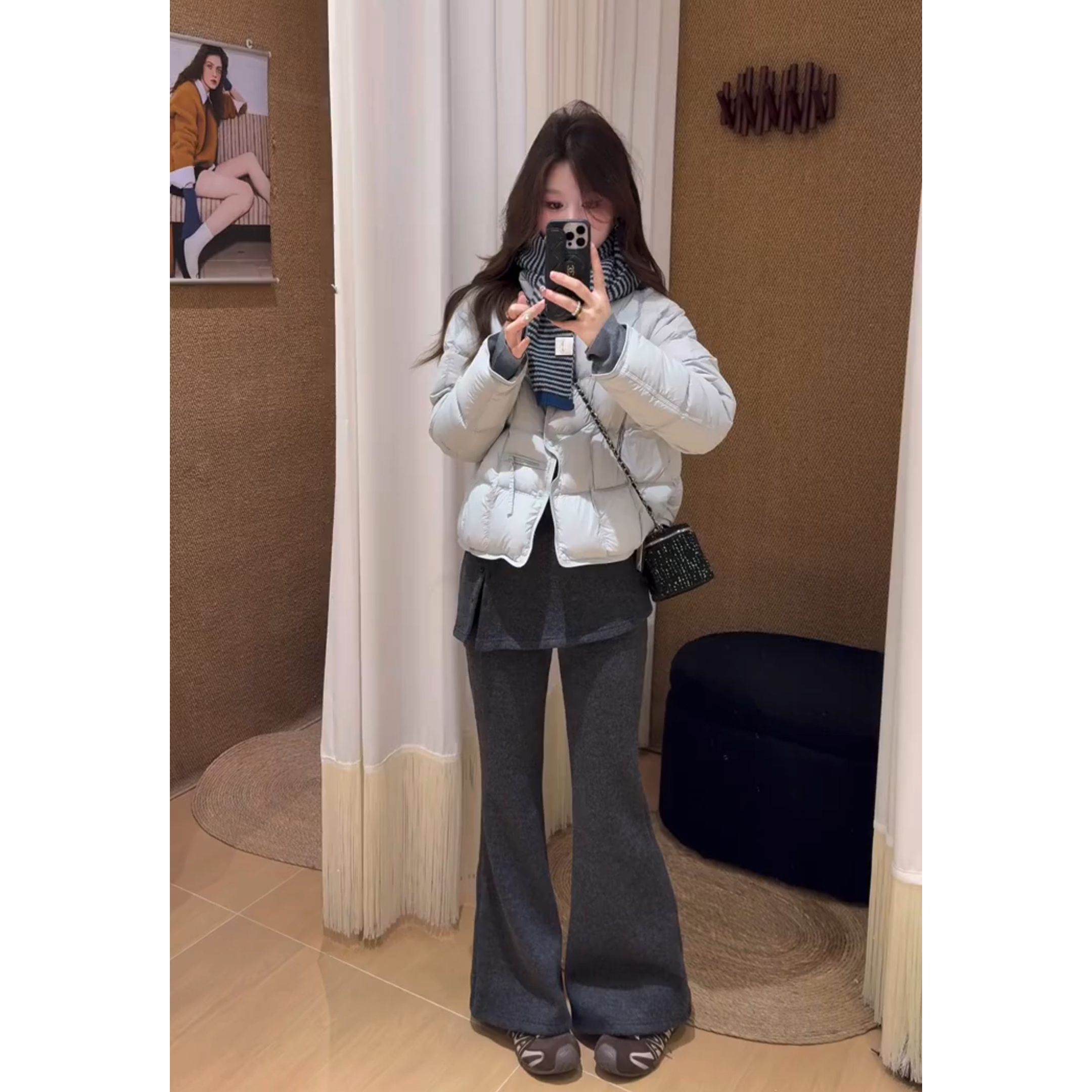 韩系纯色保暖短外套女秋冬新款法式气质休闲裤子两件套