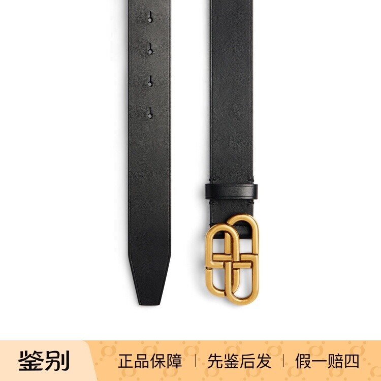 Balenciaga/巴黎世家 BB复古金扣黑色光面腰带 3.5CM宽正品皮带